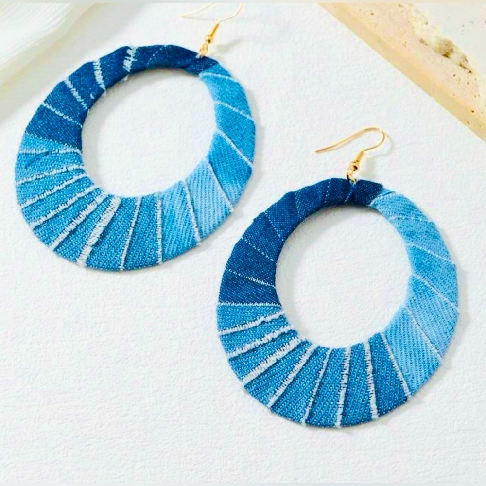 Denim-Inspired Statement Hoop Earrings - Picture 4 of 4